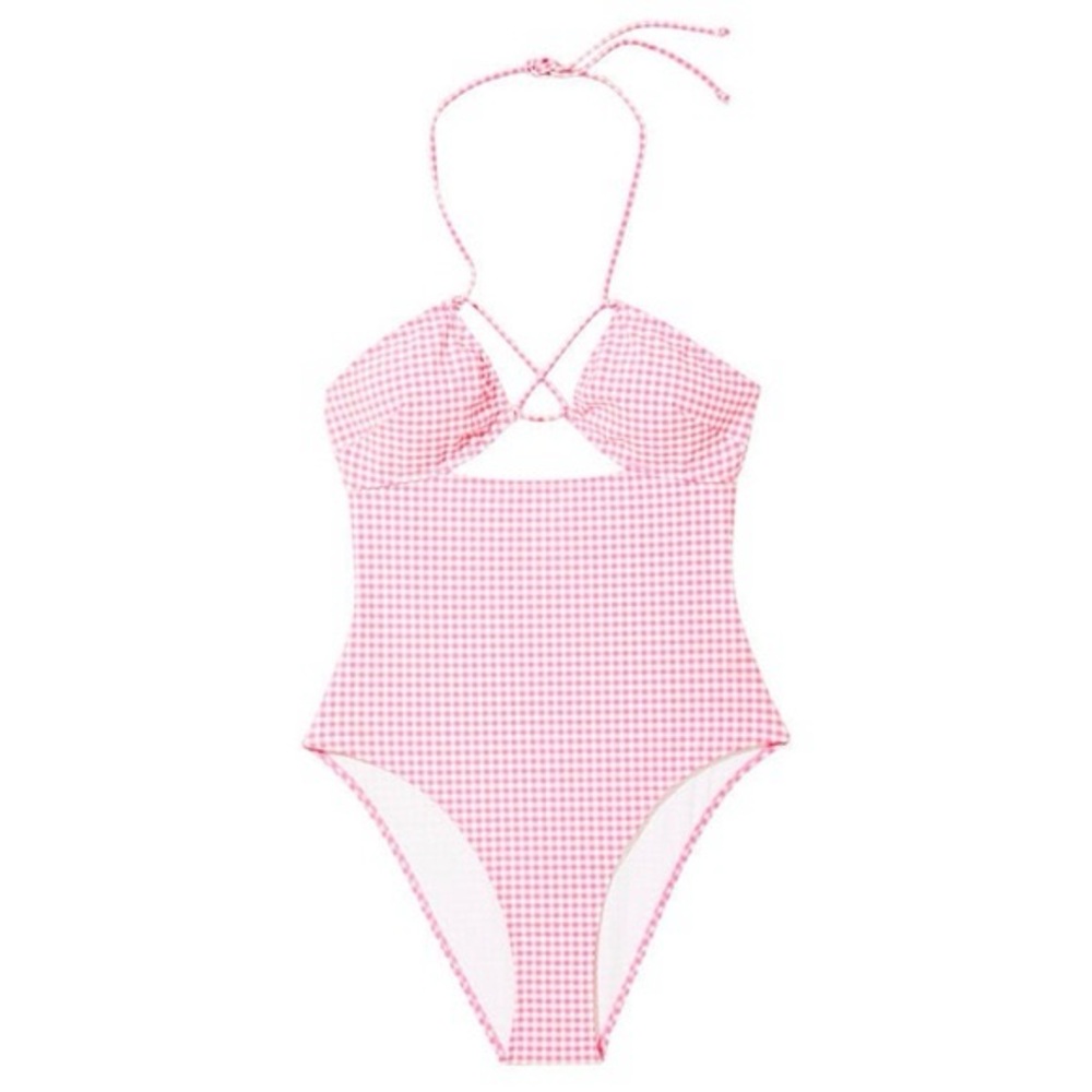Victoria’s Secret Gingham Cutout One-Piece Swimsuit in Hollywood Pink, Size Med